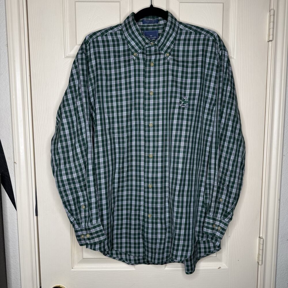Faconnable Men’s S Plaid Button Down Shirt Green White 100% Cotton